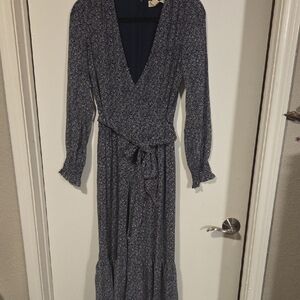 Michael Kors Gray Wrap Dress with V-Neck and Bishop Sleeves